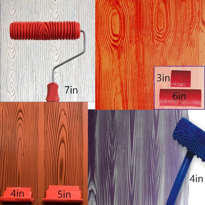 Wood Grain Graining Pintura Tool Set, rolo de pintura, ferramentas padrão para Wall Room Art, 6 unid, 7 in