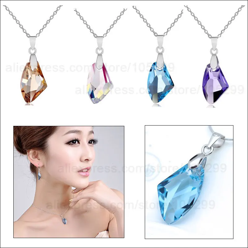 

24Hours Fast Shipping Wholesale 925 Sterling Silver Bail Austrian Crystal Pendant Chain Necklaces Jewelry Women Dress Gift