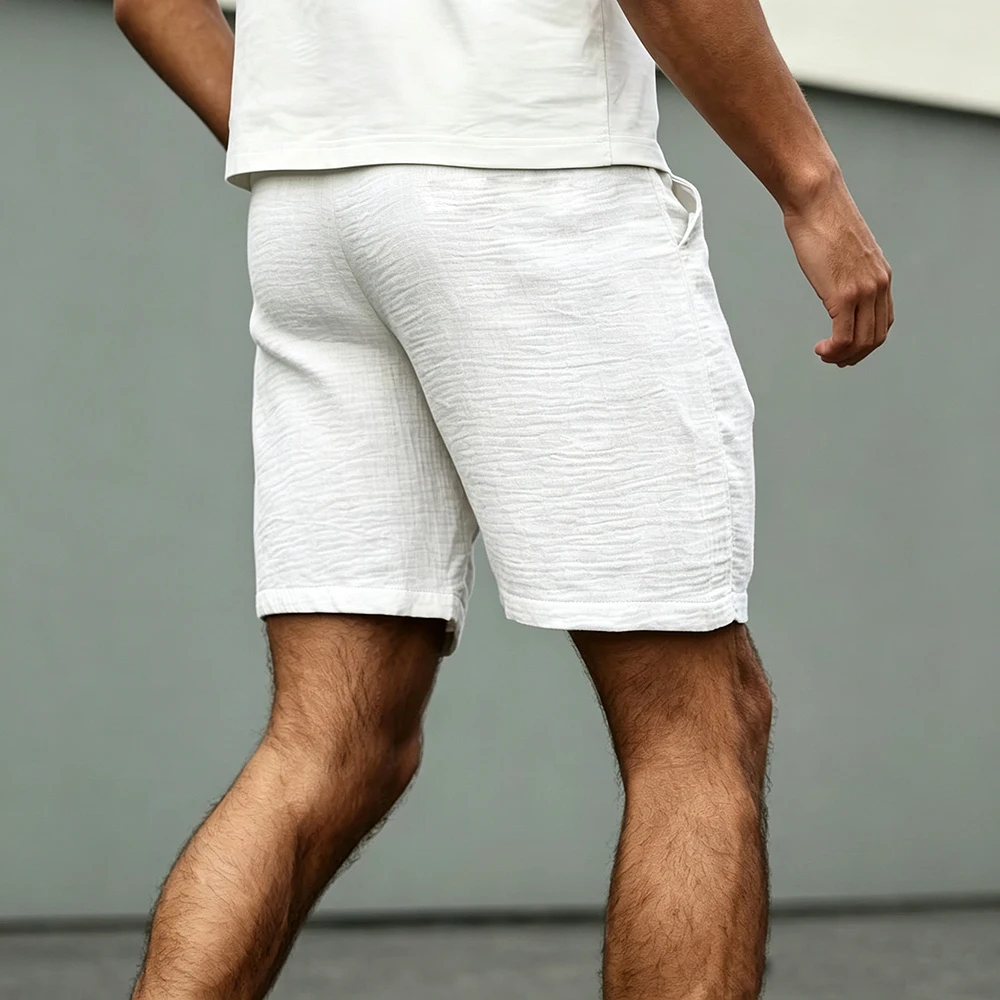 Herren-Freizeitshorts aus Baumwolle, atmungsaktiv, weicher Stoff, einfarbig, lockere Passform, elastische Taille, modisch, leicht, klassische Herrenshorts – Detail 5