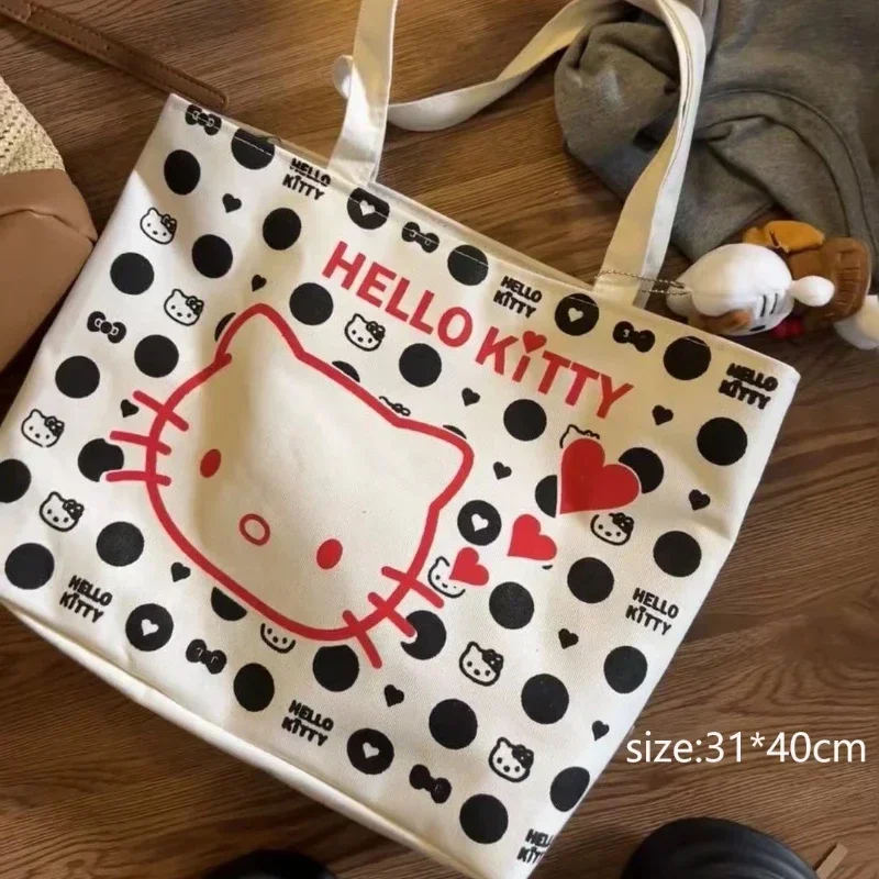 Fashion Korean Version New Kitty Printed Shoulder Bag Bento Canvas Student Portable Cartoon Handbag Women Versatile Autumn Class