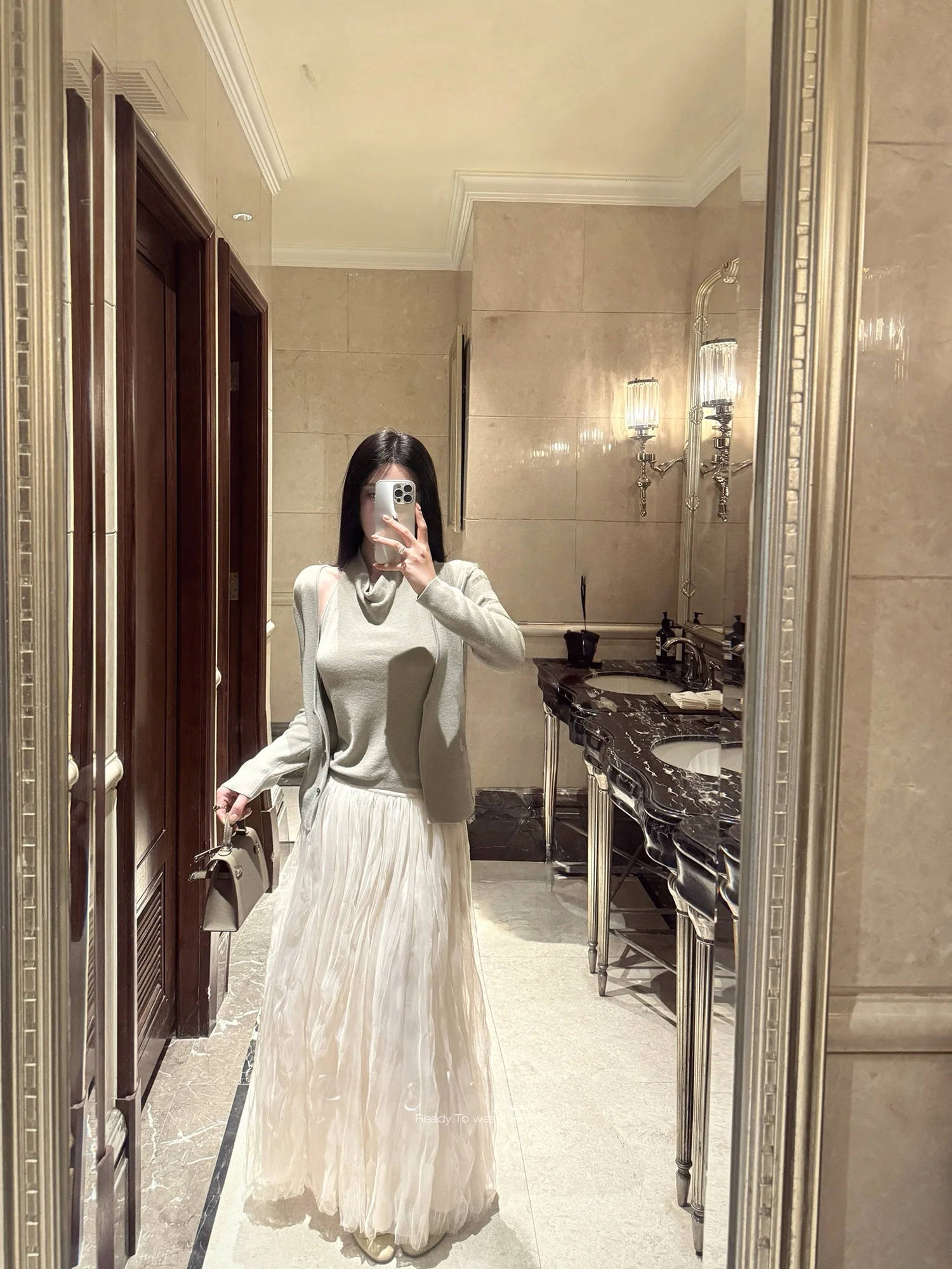 

Women's Knitted Wool Long Sve Cardigan Set Ele Ne Swing Design Comfortable Polyester Fiber Gentle Sle Two-Piece Suit