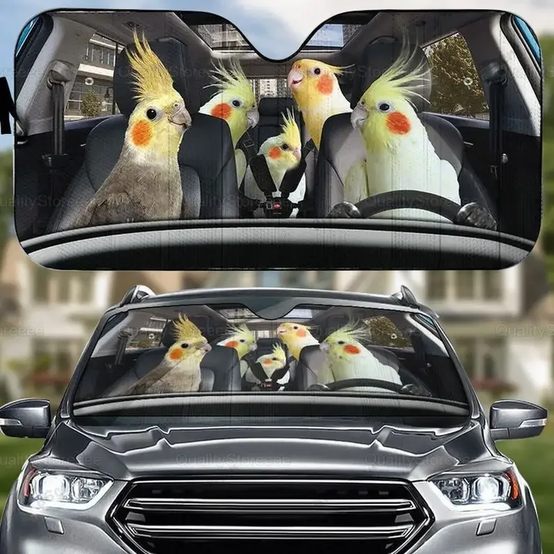 Parrot Family Car Sun Shade, Car Sun Shade, Parrot Car Decoration, Family Gifts, Parrot Windshield Sunshade LNG292111A18