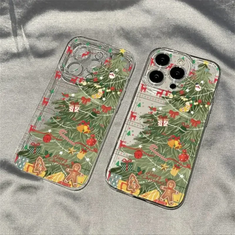 Ins Cartoon Christmas Tree Gift Phone Case For iPhone 16 Pro Max 15 Pro 14 13 12 11 Pro Xr Xs 7 8 Plus Elk DeerY2K Phone Cases