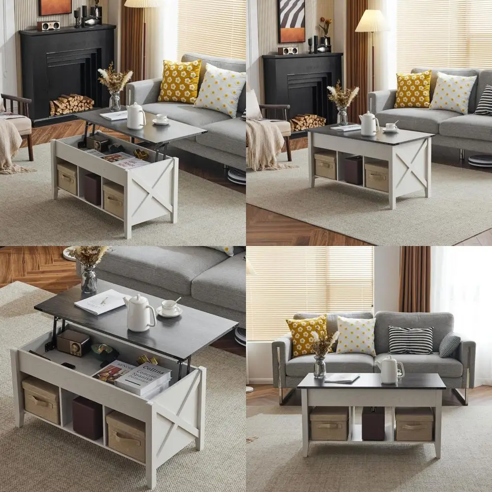

Rustic Grey Coffee Table with Storage Shelf and Hidden Compartment, Brown Center Table, 40 Length