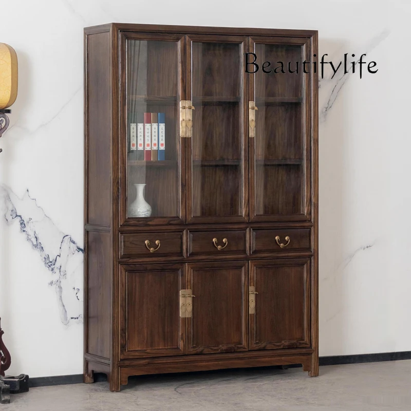 

Chinese Solid Wood Antique Glass Cabinet Furniture Living Room Display Cabinet Elm Mortise Structure Bookcase