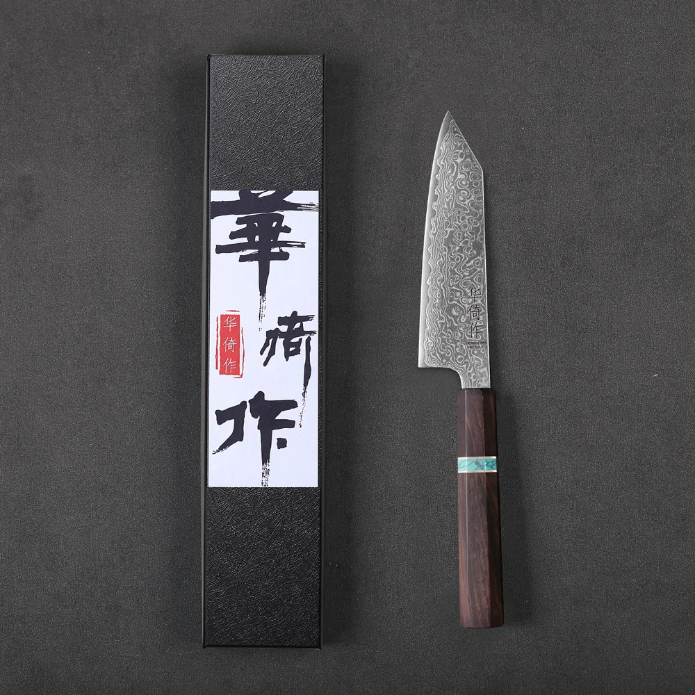 5-Zoll Japanisches Handgeschmiedetes Bunka-Mehrzweckmesser aus Damaszener Stahl, Professionelles Kochmesser, Scharfes Obst- und Schälmesser, Küchenwerkzeug
