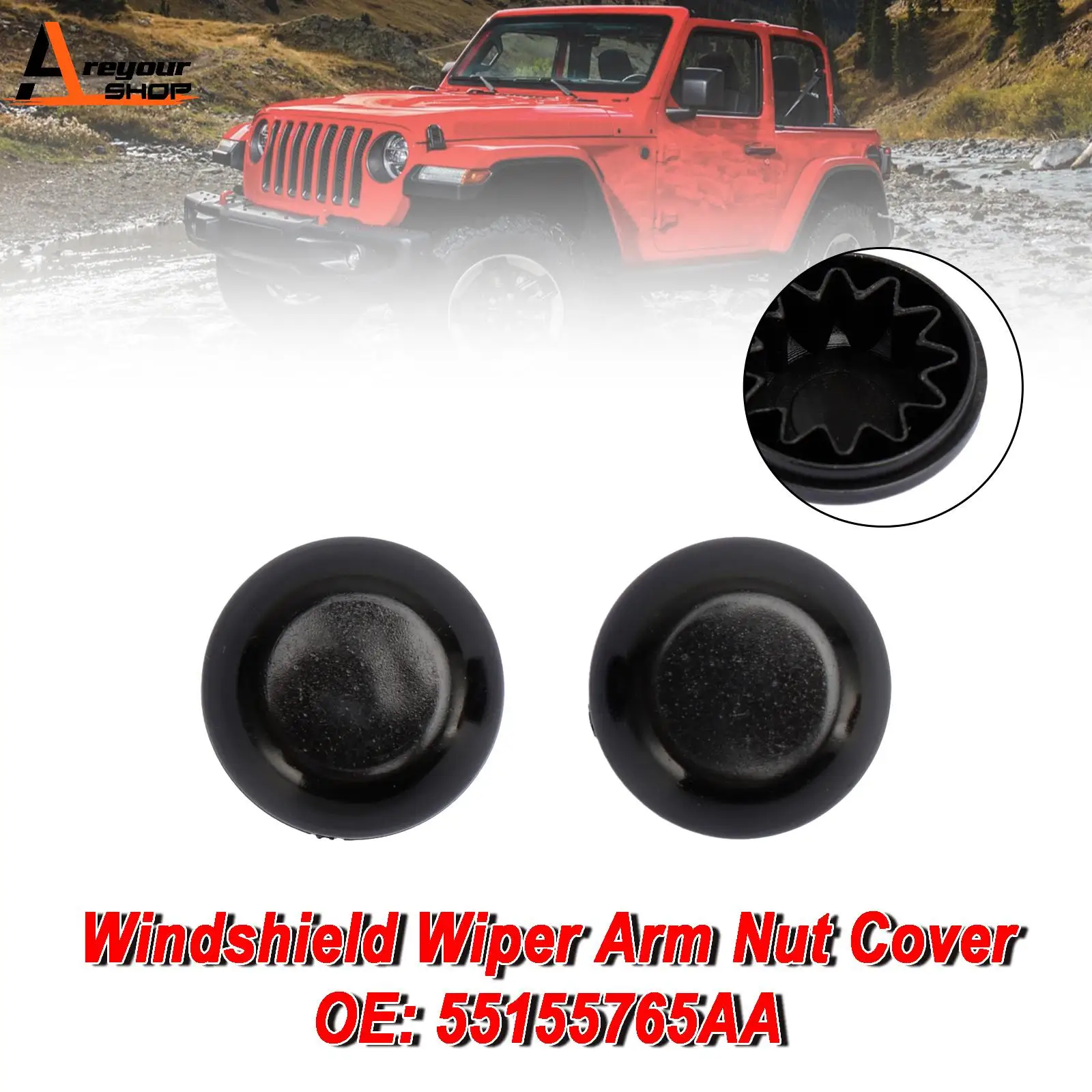 Areyourshop 2× Windshield Wiper Arm Nut Cover 55155765AA For Jeep Wrangler 2018