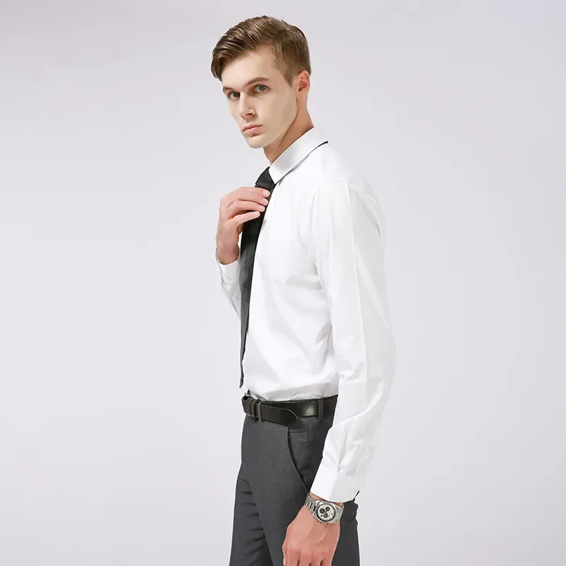 

Classic Bamboo Fiber Luxury Shirts for Men Long Sleeve Solid Color Anti-wrinkle Dress Office Formal Regular Fit Blouse Oversized
