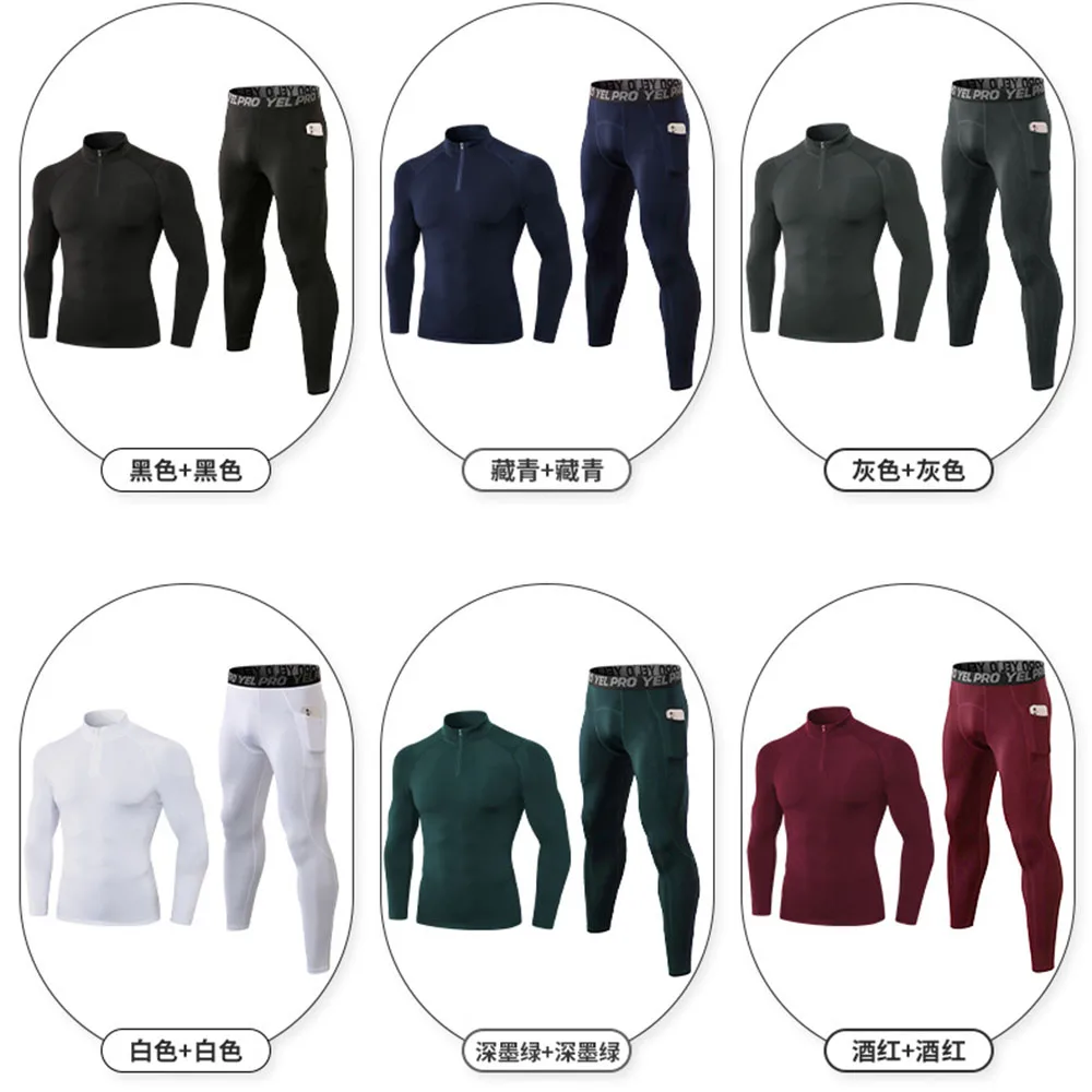 Winter Thermal Underwear Men Fleece Lined Thermal Underwear Set Cycling Skiing Base Layer Warm Long Shirts & Tops Bottom Suit