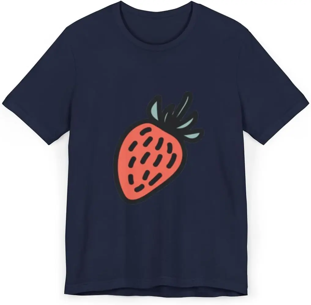 Blue Cotton T-Shirt with Red Strawberry Print High Quality 100%Cotton Short Sleeve