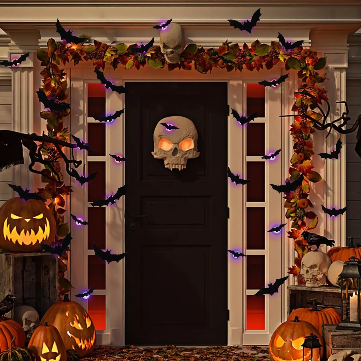12 unidades de Halloween 3D Bat LED Flash adesivos de parede atmosfera de festa brinquedos decorativos para decoração de casa