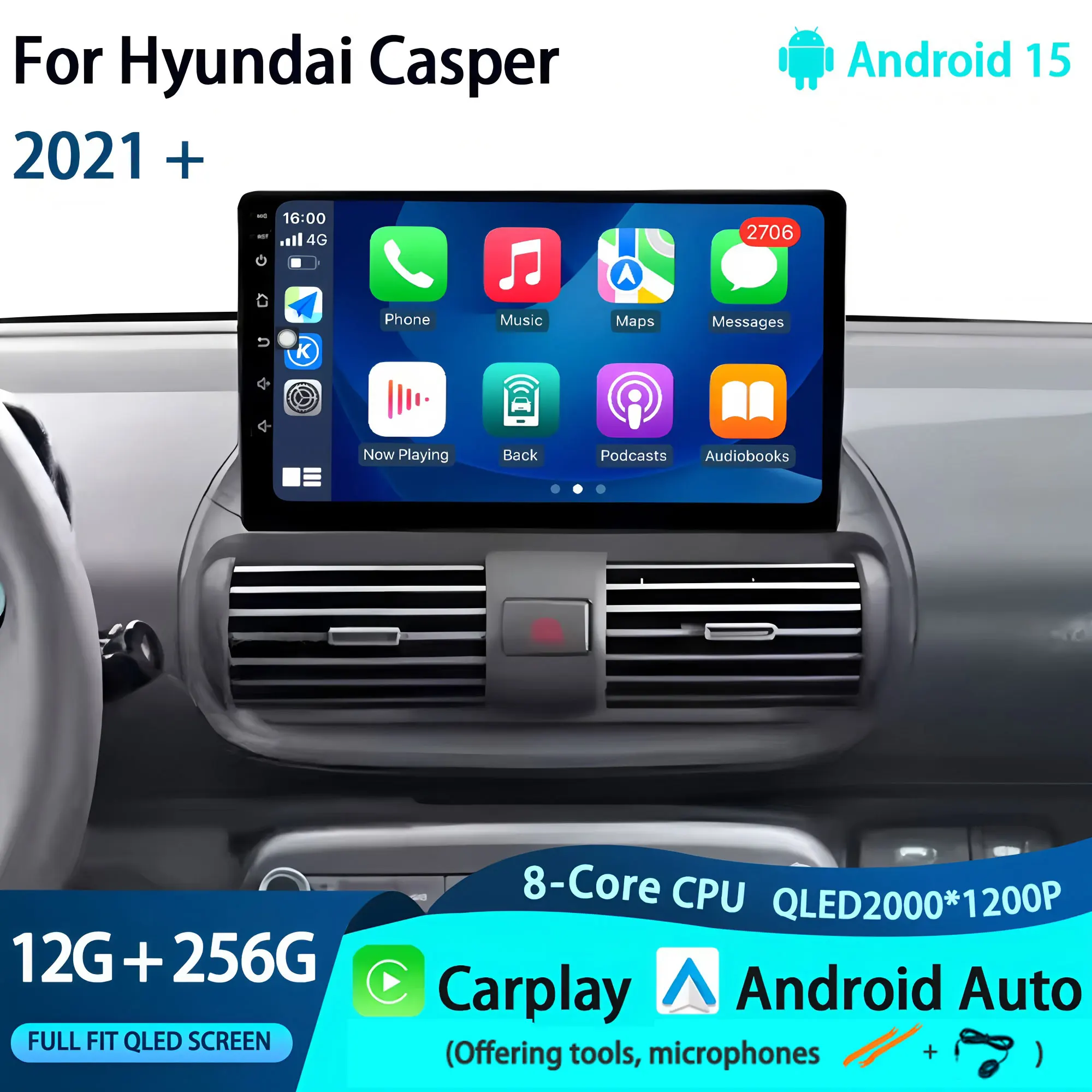 

Android 15 Car Radio Car Stereo For Hyundai Casper 2021 + Car Multimedia Player GPS Navigation 4G WIFI DSP Carplay Auto