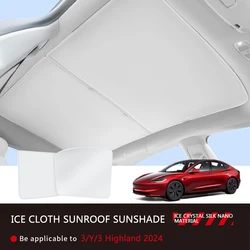 For Tesla Model 3 Y 2021-2024 Model 3 Highland New Upgrade Ice Cloth Buckle Sun Shades Glass Roof Sunshade Front Rear Sunroof