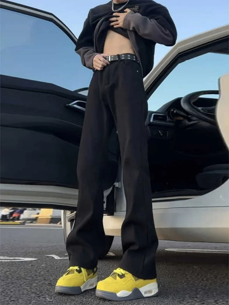 

Bla Elastic Slim Fit Jeans Men's Winter Fce Lined American High Street Narrow Straight Leg Micro Flared Pants