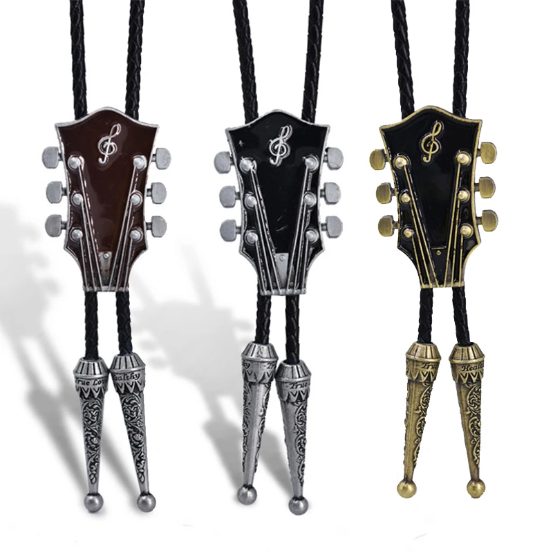 Western Cowboy Bolo Tie for Man Gaitar Pendant Leathers Necktie Moranse  Music Necklace Jewelry Accessories