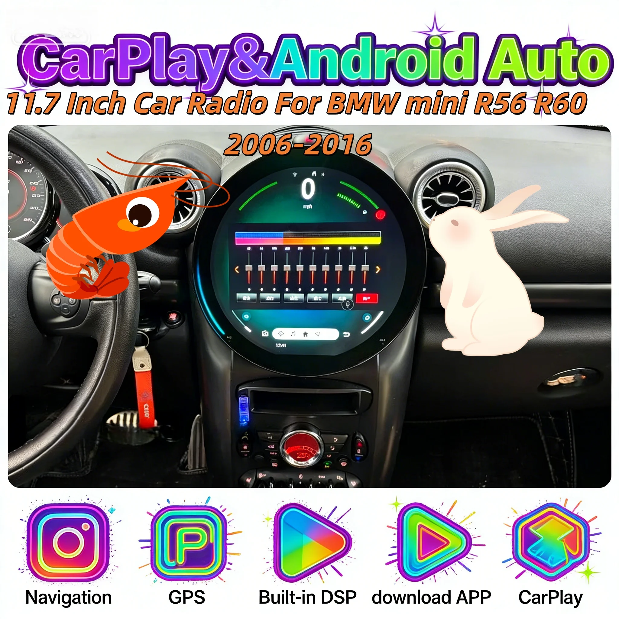 Android 13 Auto For BMW Mini Cooper Countryman R56 R60 2006-2016 Car Radio Wireless Carplay Auto WIFI 4G Multimedia GPS Head