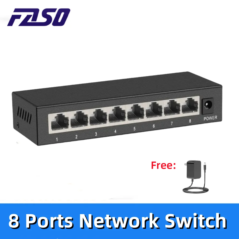 

Ethernet Network Switch 8 Ports 10/100 Mbps Mini Metal Fast Desktop Switches RJ45 Port Lan Hub Internet Splitter for Wifi Router