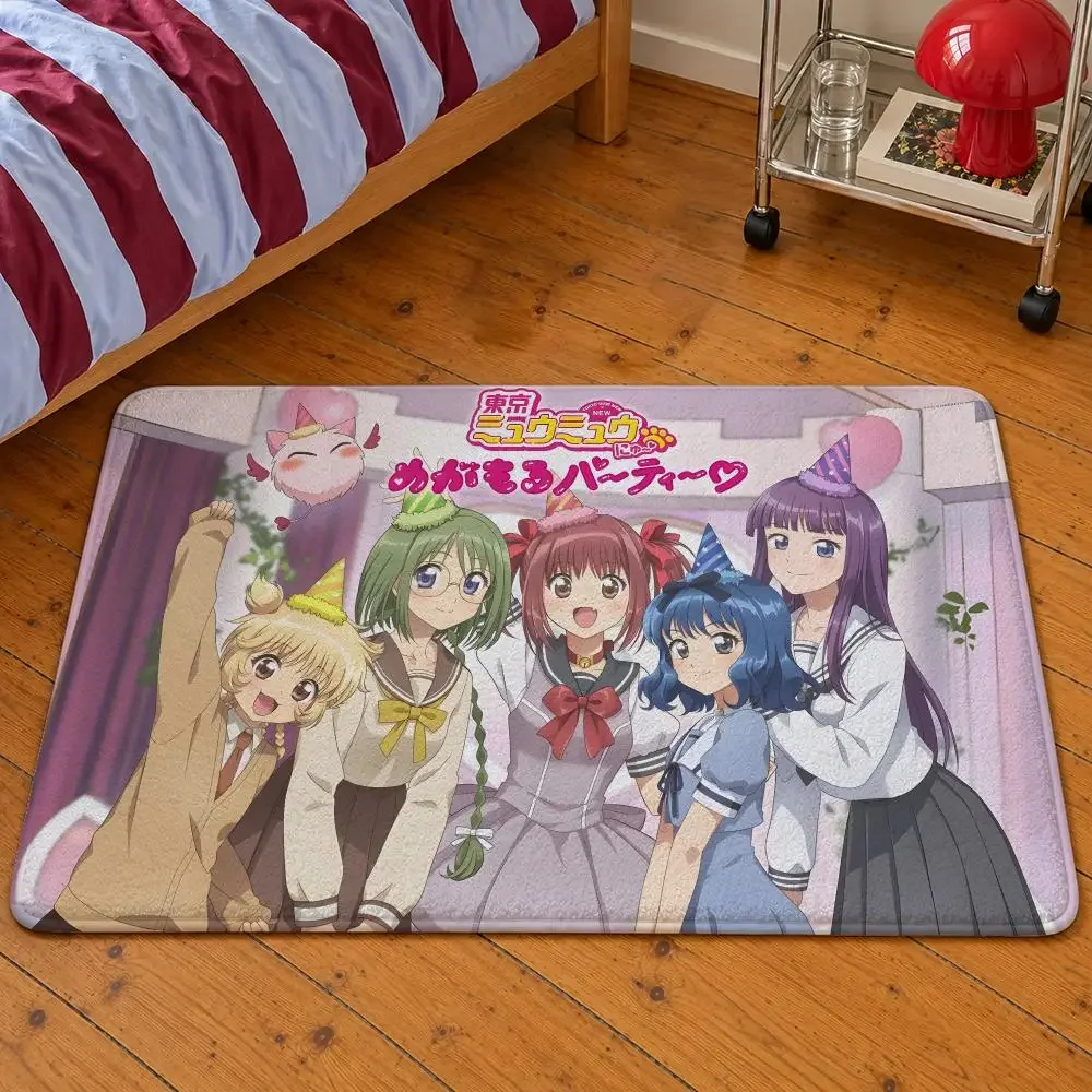 Anime Tokyo Mew Mew Ichigo Momomiya Mint Floor Mat Soft Flannel Entrance Doormat Non-Slip Washable Rug For Bedroom Home Decor