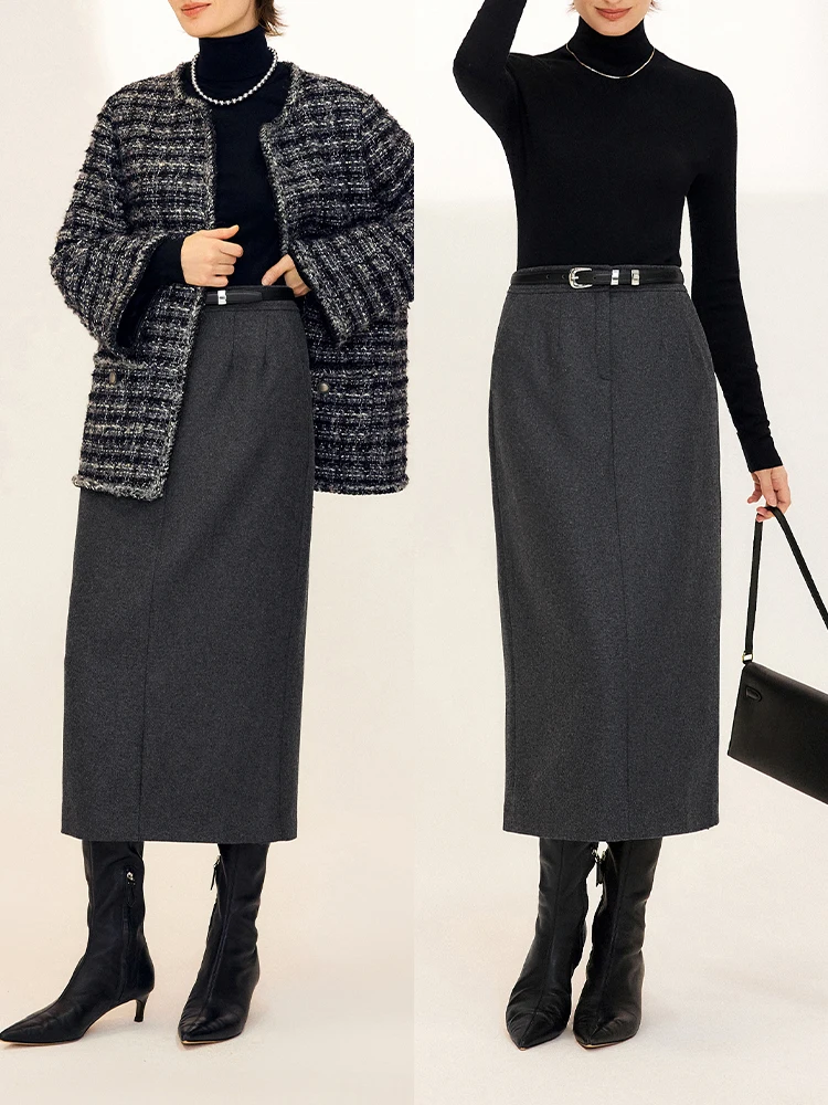 

Шерстяная юбка Ningxia Jian Commute Casual Mix King из высококачественной пряжи, с высокой талией, прямого кроя, для повседневной носки