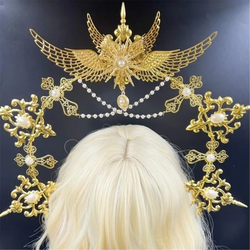 

39BB Radiant Gold Headpiece Wedding Hair Ornament Cosplay Hairband For Special Event
