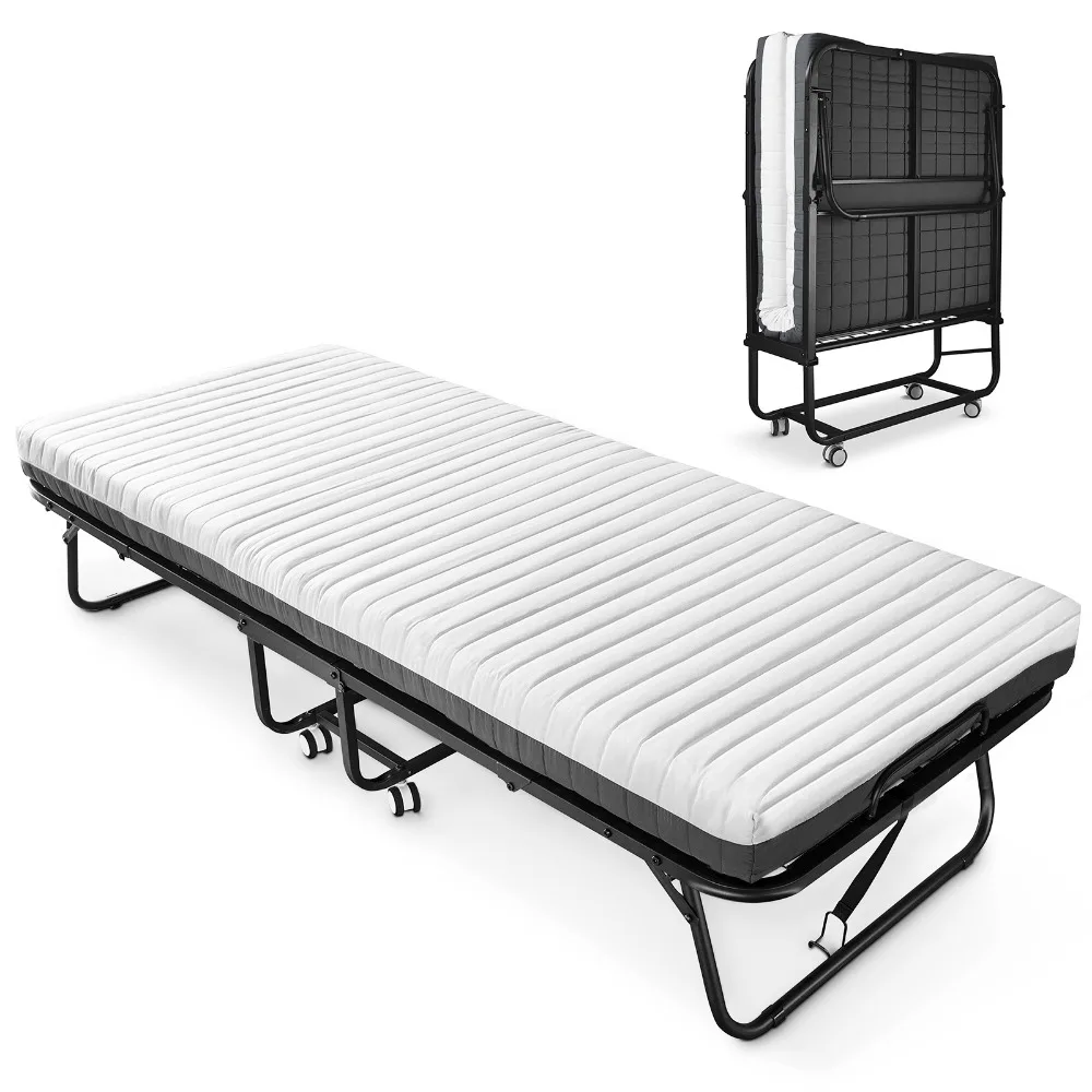 

Folding Bed with Mattress Included Memory Foam, Portable Roll Away Adult Bed for Guest, Fold Up Soft Cot Size Bed
