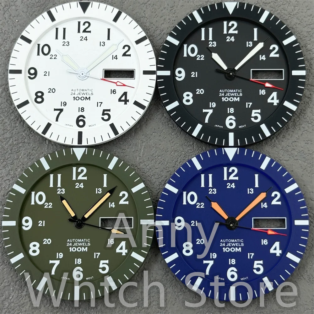 

34,4 мм винтажный белый, черный, темно-зеленый, синий, модифицированный зеленый светящийся циферблат часов со стрелками для механизма NH36