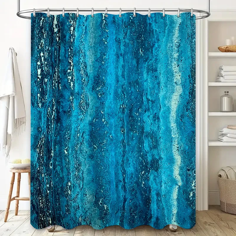 Bold Blue Textured Shower Curtain Luxurious Home Bath Decor for Modern Kitchens Bedrooms Waterproof Fabric with Metal Hook Rings