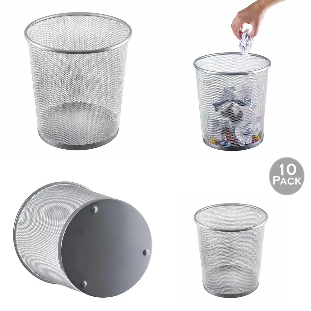 

Круглая корзина для мусора со стальной сеткой, мусорный бак с открытой крышкой для офиса и домашнего использования, серебристый цвет, 10 шт.
