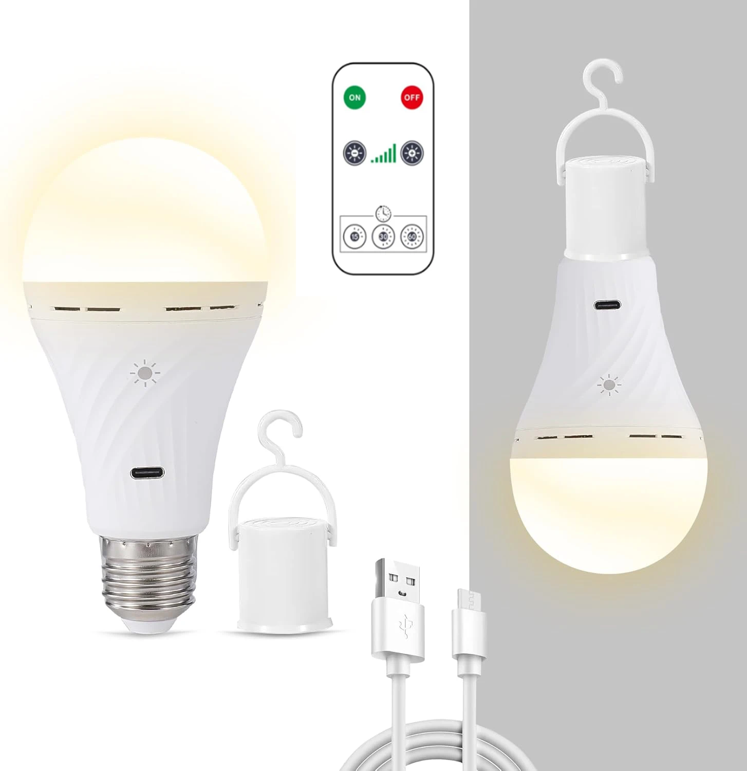 

New10W USB Rechargeable bulb with remote control, dimmable and timer, wireless bulb for home power outages E27 Emergency bulb