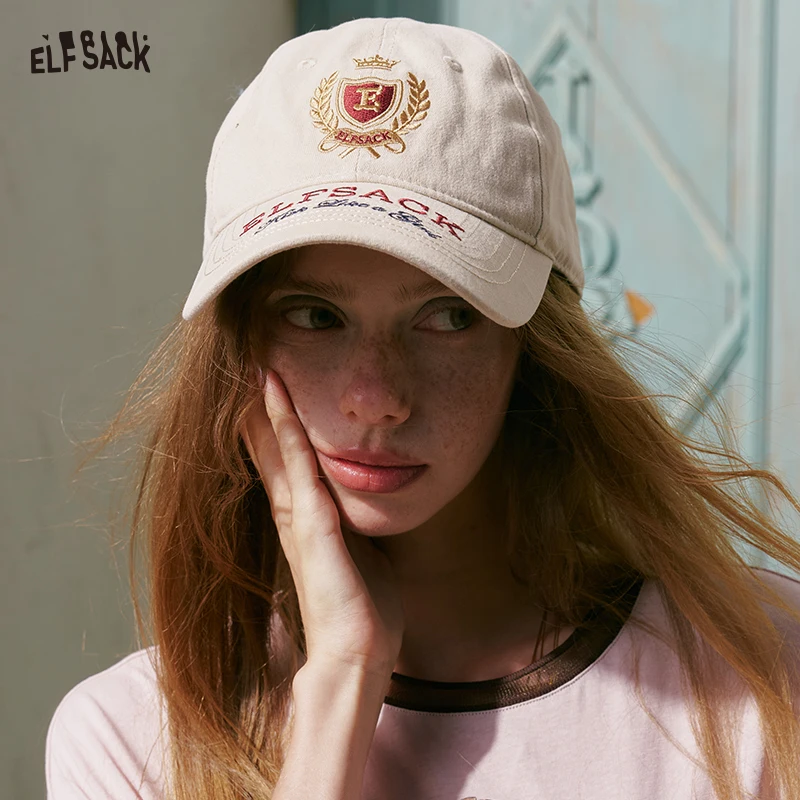 ELFSACK Vintage Crest Crown Embroidery Baseball Cap, Washed Cotton Curved Brim Adjustable Dad Hat for Daily Outdoor