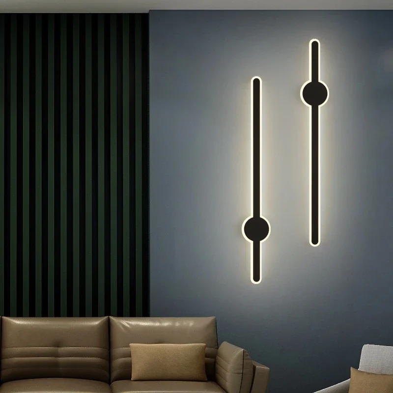 

Nordic Minimalist Modern Wrought Iron Long Wall Lamp Round Acrylic Bedroom Study Corridor Lighting
