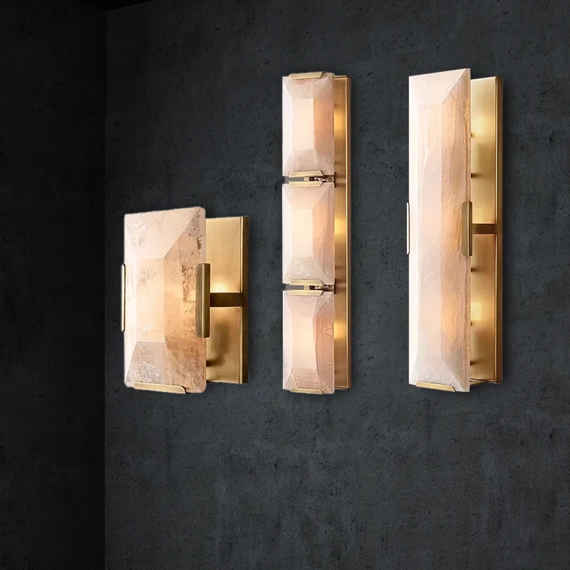 Spanish Natural Marble Wall Lamp Villa Living Room TV Background Wall Bedroom Bed Corridor Staircase Copper Interior Wall Light