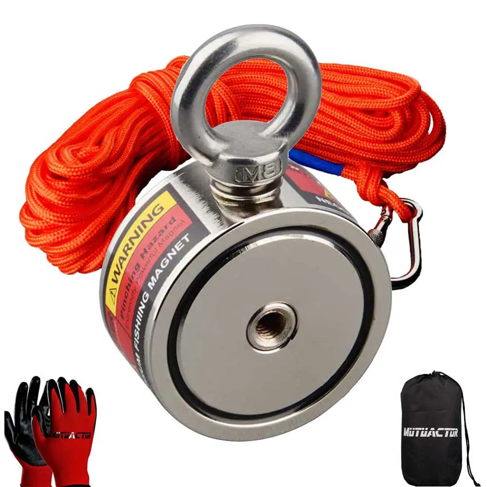 Double Sided 350lbs trieval Magnet N52 Magnets Heavy Duty 15m Durability Rope Fishing and Magnetic Recovery Salvage