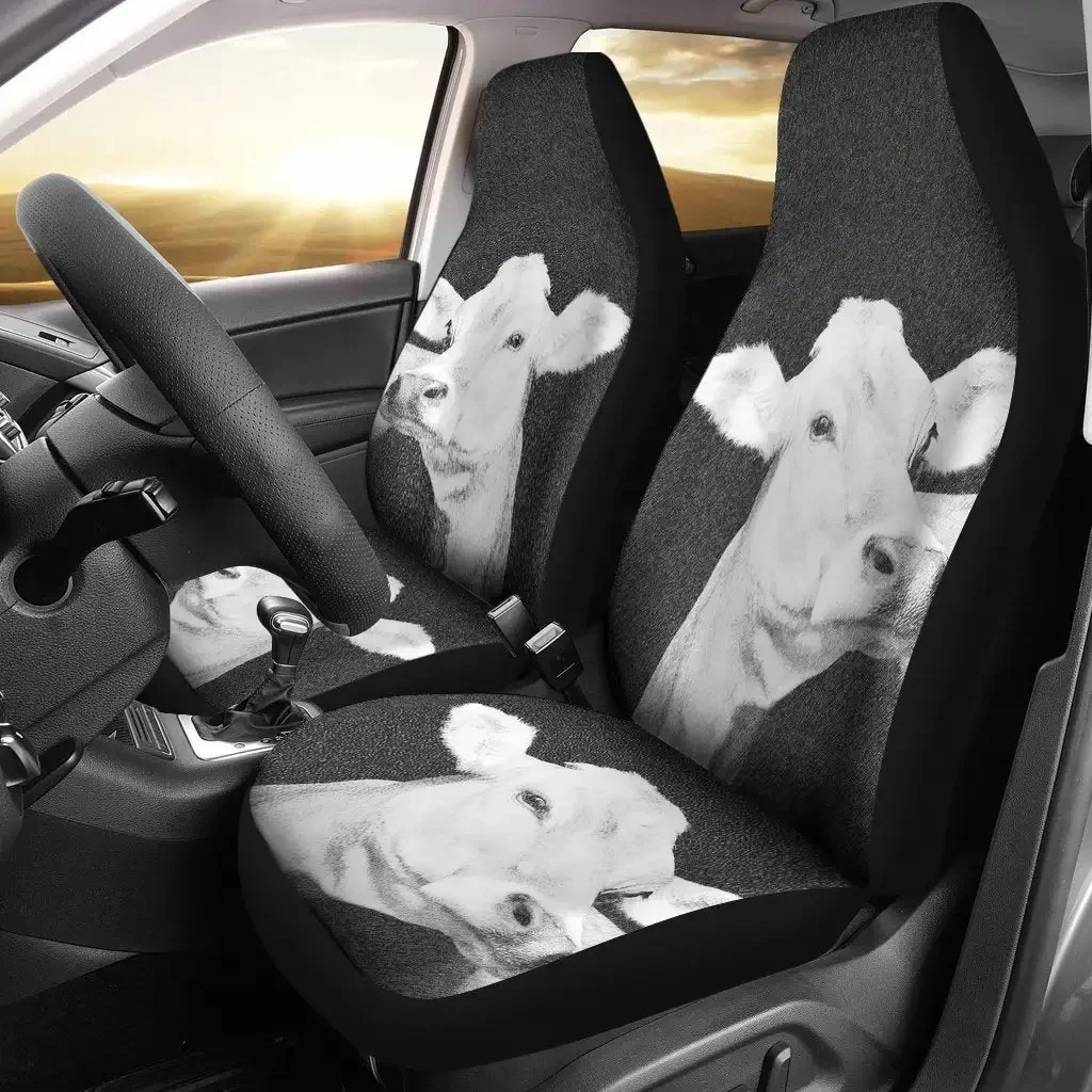 Brown Swiss Cattle (Cow) Print Car Seat Covers Set 2 Pc, Car Accessories Seat Cover