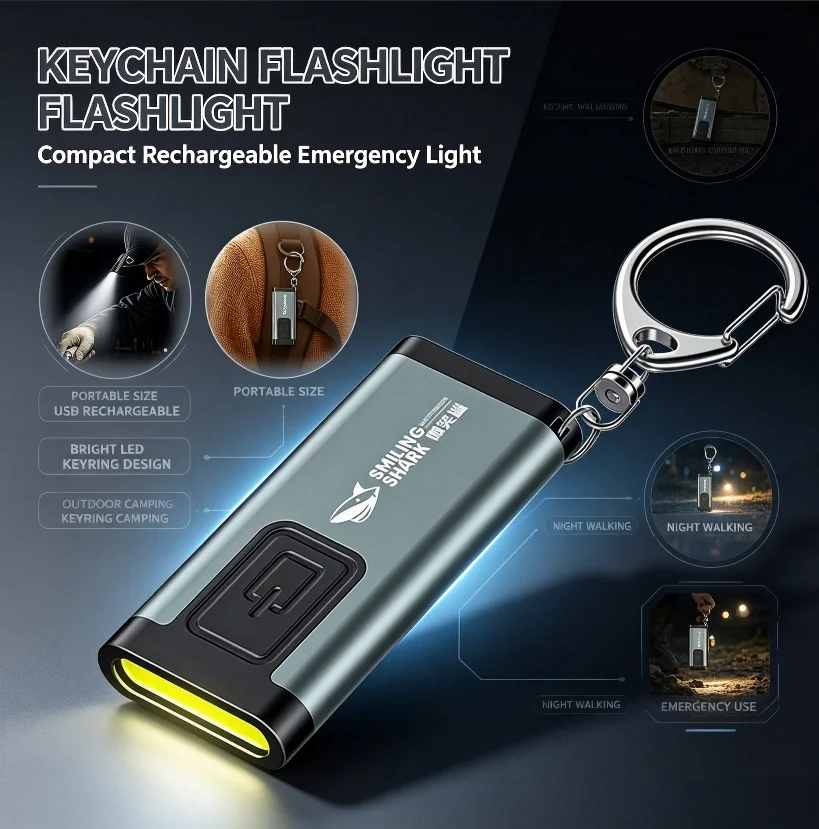 Mini Compact Keychain Light Multifunctional Lighting Clip Cap Light Portable Buzzer Horn Pen Clip Design LED Flashlight