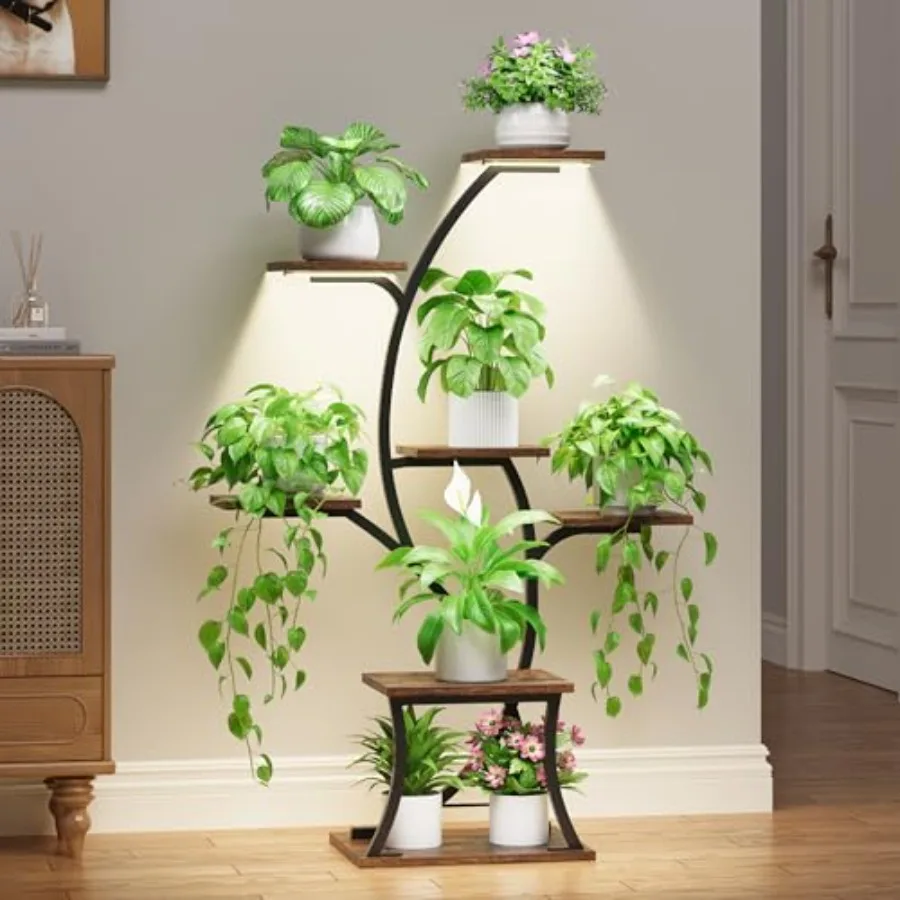

Plant Stand Indoor with Grow Lights - 7 Tiered Indoor Plant Shelf 44" Corner Plant Stands for Indoor Plants Multiple Metal Plan