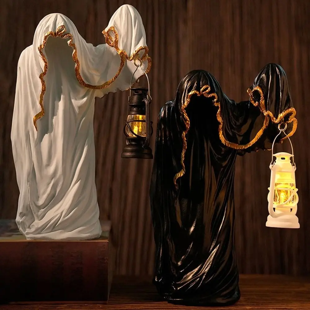 

Vintage Resin Hell Mailman Lantern Scary with Lantern Eerie Glow Ghost Figurine Decorative Halloween Figurine Table Centerpieces