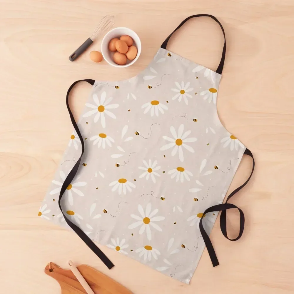 

Daisies and Bees Pattern Apron christmas decoration with pockets For Women Kitchen Supplies Idea Goods Apron