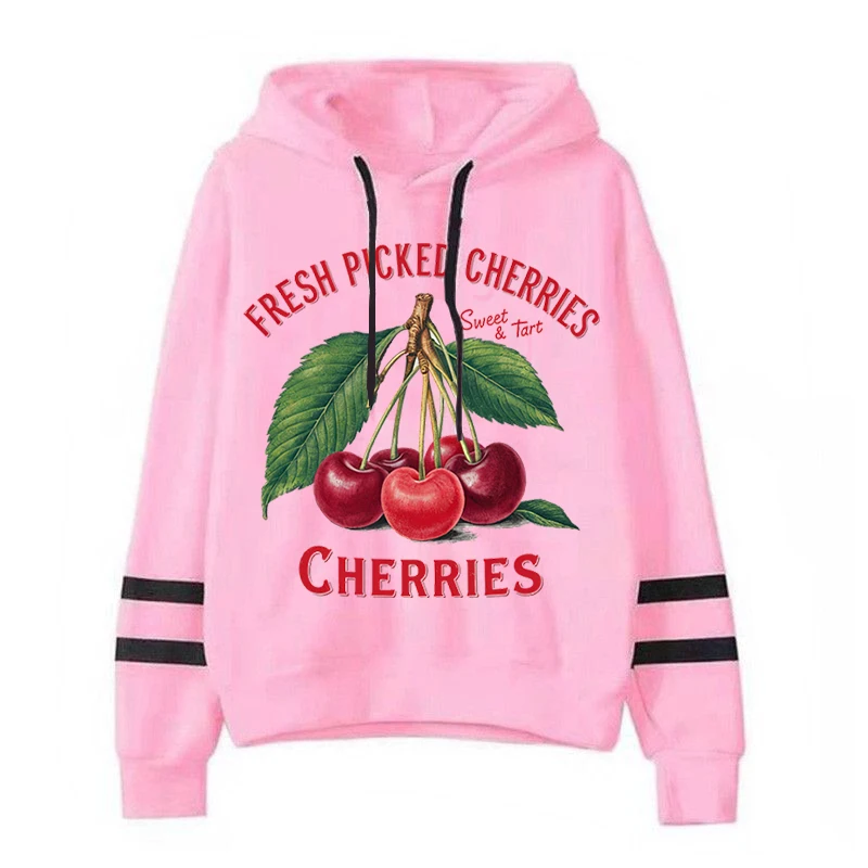 Women Y2K Hoodies Harajuku Fresh Picked Cherries Vintage Fruit Loose Sweatshirt Hip Hop Long Sleeve Hoodies Streetwear Tops