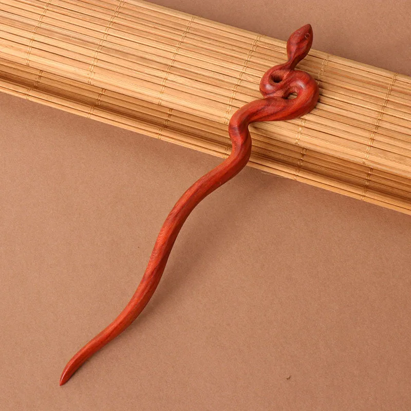 New Ebony Hairpin Oriental Aesthetics Classical Chinese Style Hand Carved Snake Shaped Elongated Hairpin Simple and Coiled Hair image 3