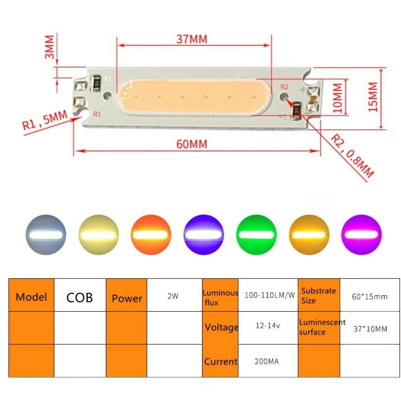 5/10/30Pcs DC 12V 2W Bar COB Light Chip 60x15MM LED COB Strip Light Floodlight Beads White/Red/Green/Blue/Pink/Purple COB Chips
