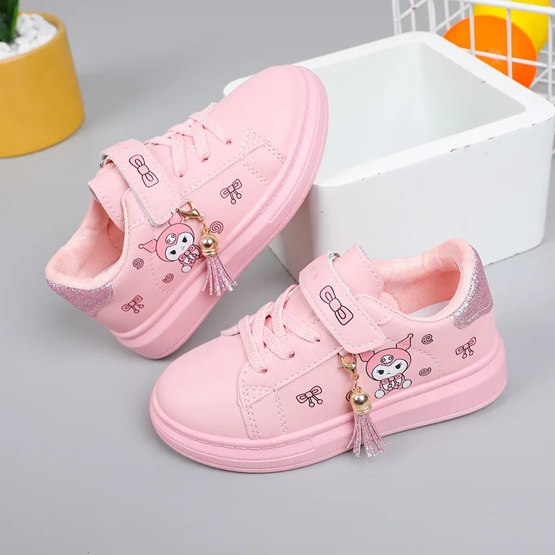 Sanrio Girls Fashion Sneakers Children Non-slip Casual Shoes Cartoon Anime Kuromi Thick Sole Shoes Kids Board Shoes