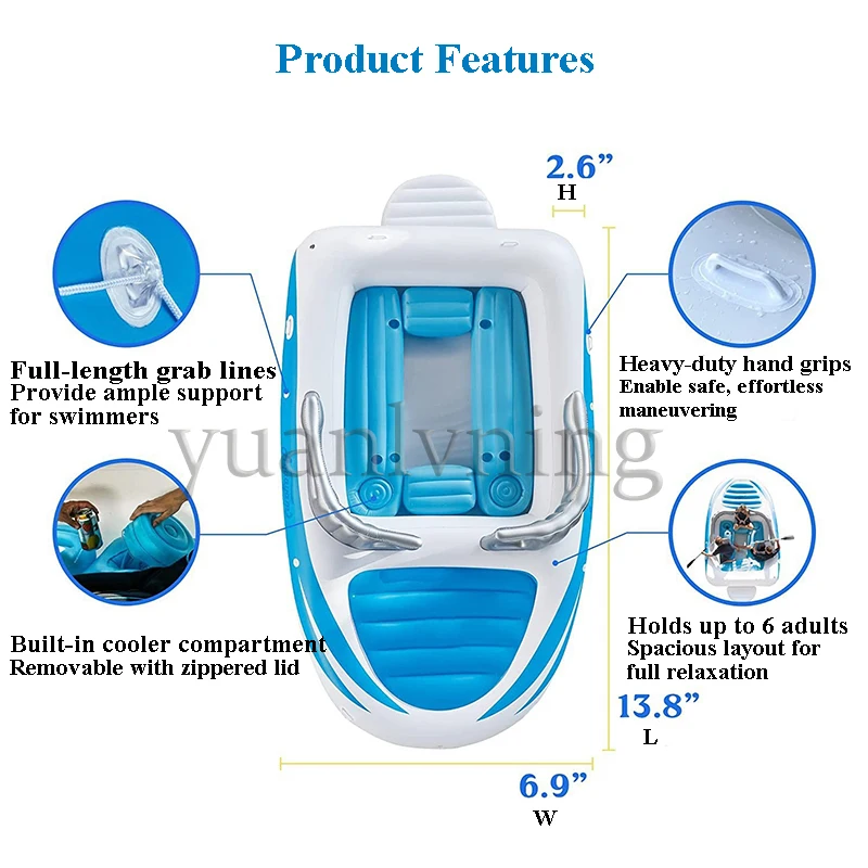 PVC Inflatable Floating Yacht for 4~6 Persons Inflatable Water Island Floating Bed Multi-person Floating Row Rafting Boat