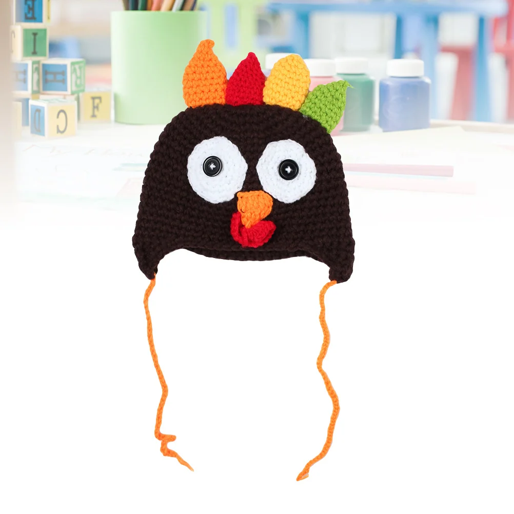 

Infant Turkey Hat Baby Winter Woolen Knitted Cap Size L Coffee Stretchy Soft Fabric Newborn Photography Prop Popular Design