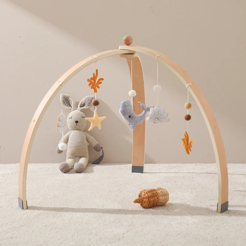 1set Baby Wooden Play Gym Mobile Hanging Sensory Toys Rocket Rattle Activity Toys Foldable Play Gym Frame Room Decorations Toy