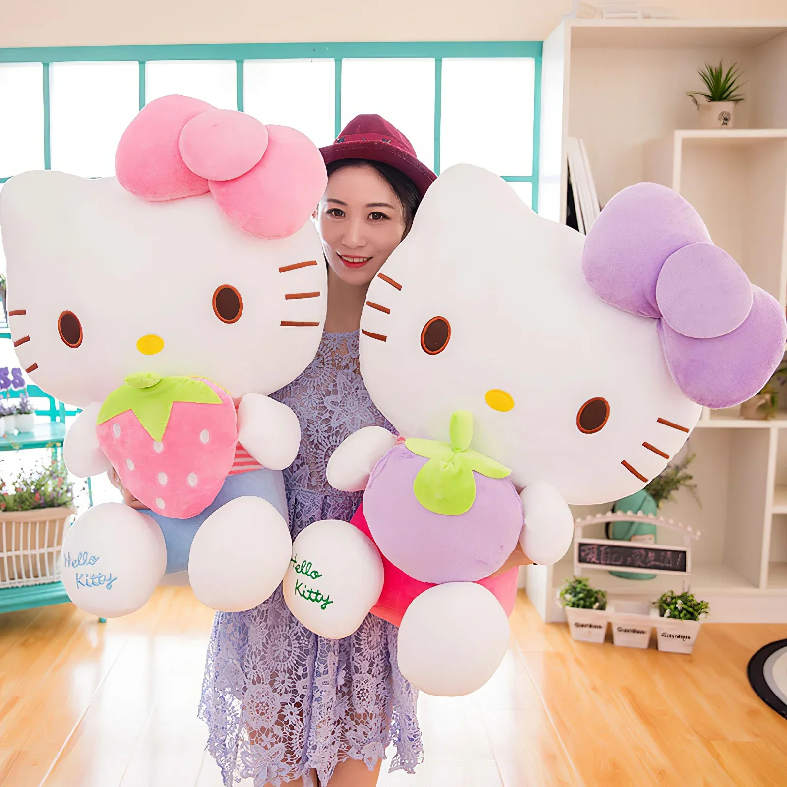 

50cm Cartoon Sanrio Hello Kitty Plush Toy Big Size Kawaii Fruit Kt Cat Plushies Soft Stuffed Doll Pillow Cushion Kids Xmas Gift