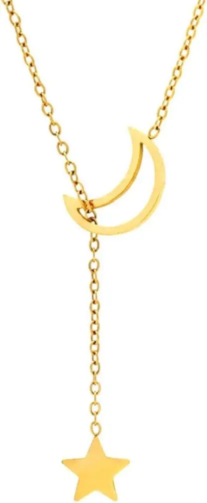 

Waterproof Stainless Steel Jewelry Gift Party Moon Star Pendant Necklace Clavicle Chain Necklaces for Women 18K Gold Plated