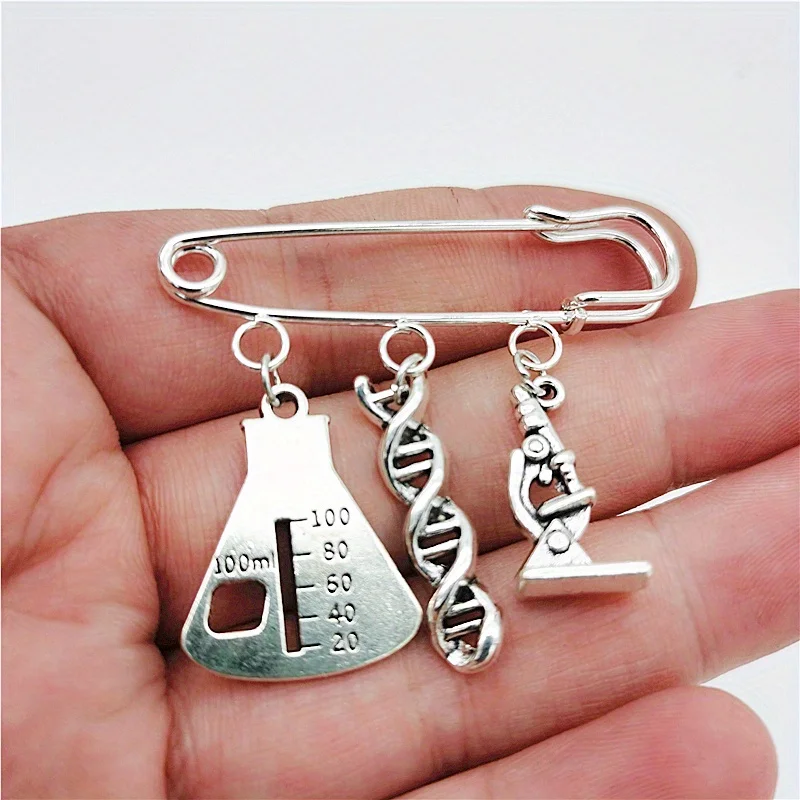 Fashion Creative Chemical Molecule DNA Microscope Charm Brooch Women Students Teacher Party Jewelry Souvenir Gifts
