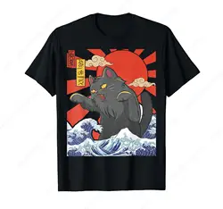 男性と女性のための面白い猫のTシャツ,日本の芸術的なTシャツ,流行のトップス,綿のアウトドアスポーツ半袖