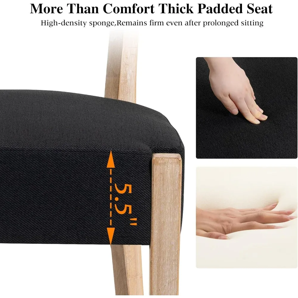 طقم كراسي طعام مكون من 4 قطع، كراسي مطبخ خشبية حديثة من منتصف القرن مع تنجيد من الكتان - تصميم منسوج منخفض الظهر للمطبخ